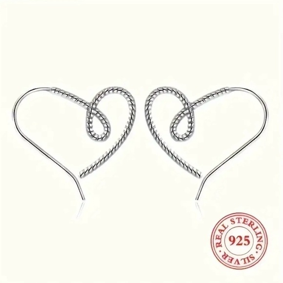 Women’s Elegant 925 Sterling Silver Hollow Heart Twist Dangle Earrings -… - Picture 6 of 6